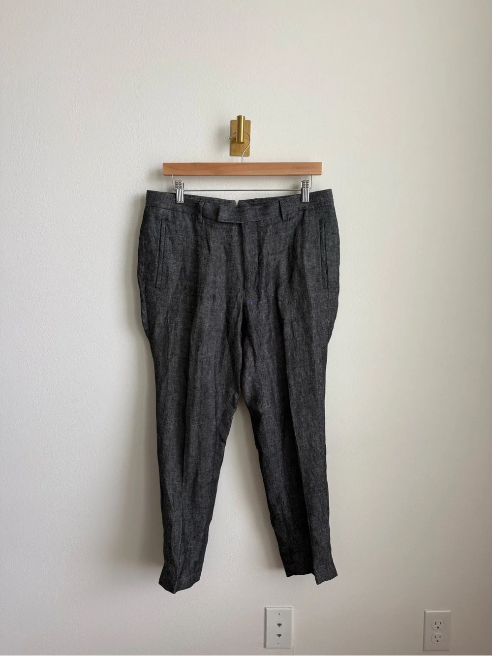 Sene Men's Linen Blend Dress Trousers Charcoal Gray Tailored Pants 35